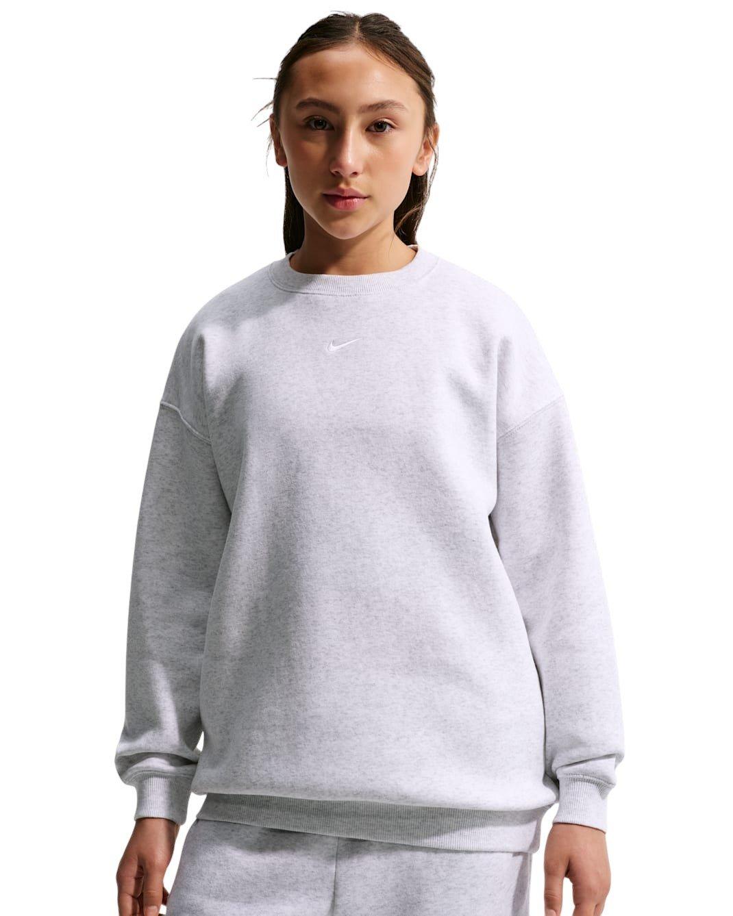 Nike Big Girls' Sportswear Studio Oversized Crewneck Sweatshirt - Grey Heather - GREY HEATHER